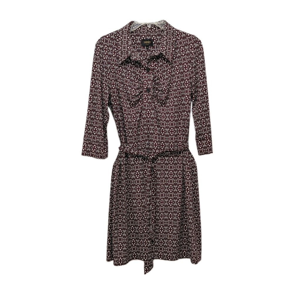 Laundry by Shelli Segal Pullover Jersey Dress Size 10 Maroon Black Geo Retro - Picture 2 of 12